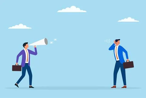 A businessman shouting through a megaphone while another listening Stock Illustration