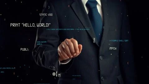 Businessman show hologram of programming coding allusive technology Stock Footage 201769584