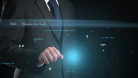 Businessman show hologram of programming coding allusive technology Stock Footage 211137573