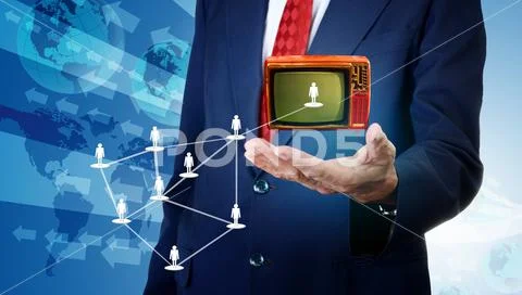 Businessman show social network from broadcasting Stock Photos