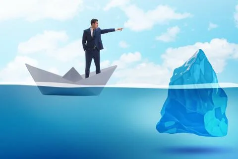 BUsinessman showing directions to avoid problems as iceberg Stock Photos