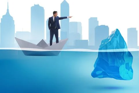 BUsinessman showing directions to avoid problems as iceberg Foto stock