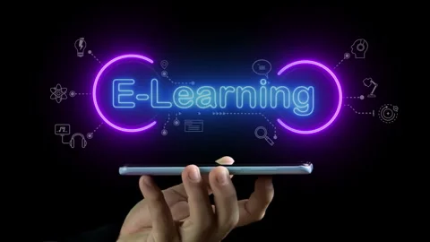 Businessman showing e-learning icons on virtual. Concept of online education Stock-Footage 252345751