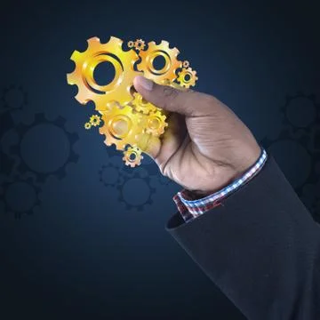 Businessman showing gears cogs to success concept Illustrazione stock