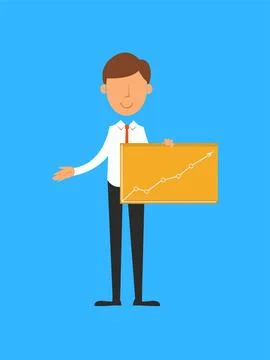 Businessman showing graph on board. Vector illustration in flat style. Stock Illustration
