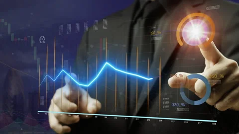 Businessman showing virtual increasing technical graph and up arrow Stock-Footage 242103074