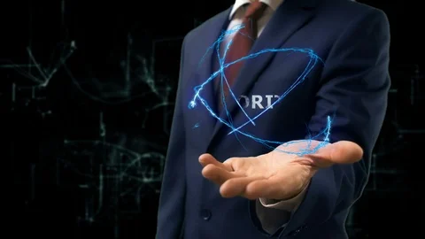 Businessman shows concept hologram Algorithm on his hand Stock Footage 87883340