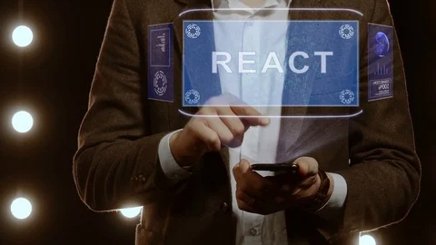 Businessman shows hologram React 스톡 동영상 116861273
