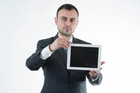 Businessman shows tablet Foto stock
