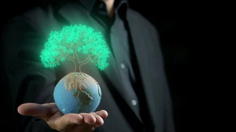 Businessman shows virtual tree glowing above world global. Net zero Stock-Footage 249865950