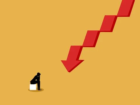 Businessman sit dejectedly watching the graph fall Stock Illustration