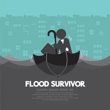 Businessman Sit In The Up Side Down Open Umbrella Flood Survivor Vector Illus Stock Illustration