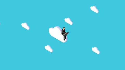 Businessman sitting on cloud and working on laptop Stock Footage 245824817