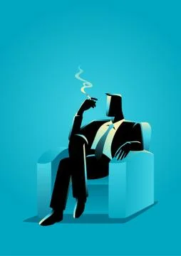 Businessman sitting comfortable in the sofa while smoking cigarette Stock Illustration