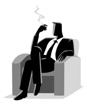 Businessman sitting comfortable in the sofa while smoking cigarette Stock Illustration