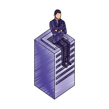 Businessman sitting on database server Illustrazione stock