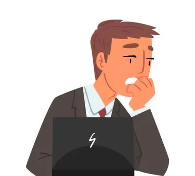 Businessman Sitting in front of Computer, Stressed Male Office Manager Working 스톡 일러스트