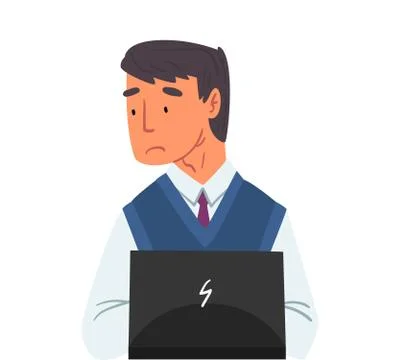 Businessman Sitting in front of Computer, Stressed Male Office Manager Working Illustrazione stock
