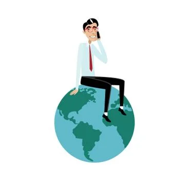 Businessman sitting on globe Illustrazione stock