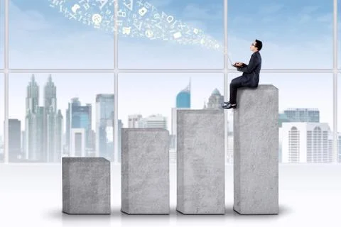 Businessman sitting on the highest chart Stock Illustration