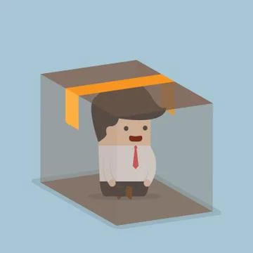 Businessman sitting inside the box Stock Illustration