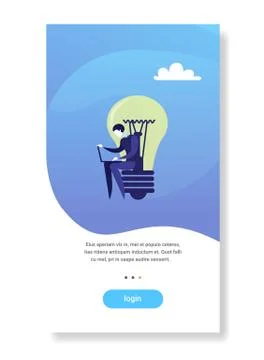 Businessman sitting light lamp using laptop computer creative idea business Stock Illustration
