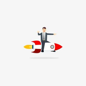 Businessman sitting on a Rocket Stock Illustration
