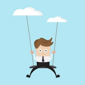 Businessman sitting on swing from cloud vector illustration Stock Illustration