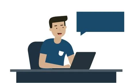 Businessman sitting at table using laptop computer. Stock Illustration