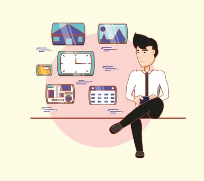 Businessman sitting using mobile applications social media 스톡 일러스트