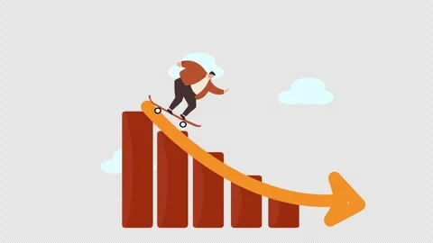 Businessman Skateboarding Down Declining Bar Graph Financial Downturn Stock Footage 346031005