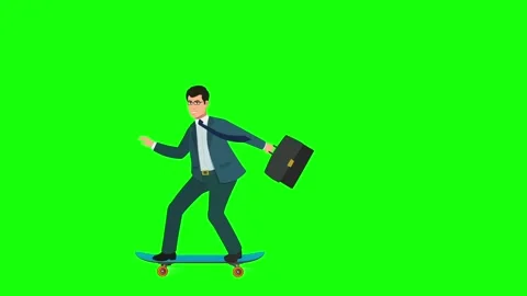 Businessman skating animation loop on green screen background Stock Footage 314092907