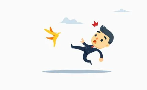 A businessman slips on a banana peel. vector illustration Stock Illustration