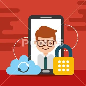 Businessman smartphone cloud cyber security Stock Illustration