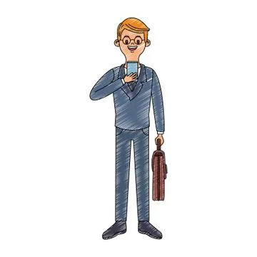 Businessman with smartphone scribble Stock Illustration