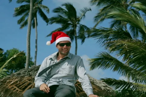 Businessman smiling to the camera in santas hat 動画素材 39098325
