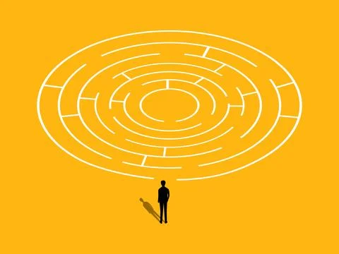 Businessman solves maze puzzle. vector Stock Illustration