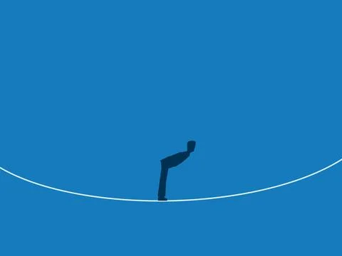 Businessman solves obstacles on a thin rope Stock Illustration