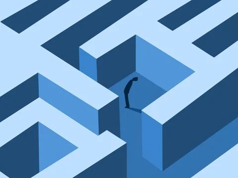 Businessman Solves Problems in a Maze 스톡 일러스트