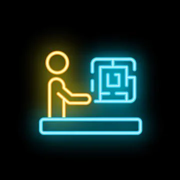 Businessman solving a complex problem finding solution neon sign Stock Illustration