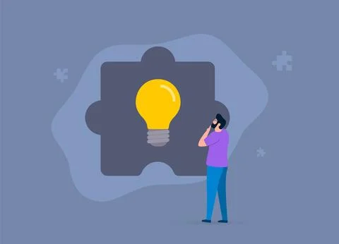 Businessman solving puzzle for problem-solving and brainstorming. Moment of Stock Illustration