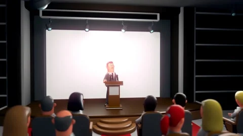 Businessman Speaker Lecturing During Presentation in Front of Audience. Vídeo Stock 260687346