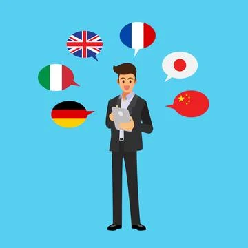 Businessman speaking many different languages Stock Illustration