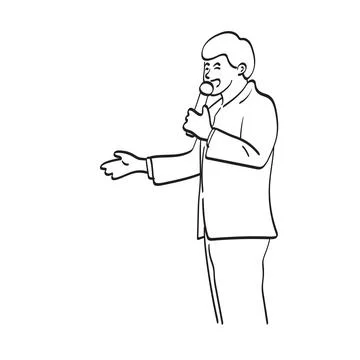 Businessman speaking with microphone presenting copy space illustration Stockillustratie