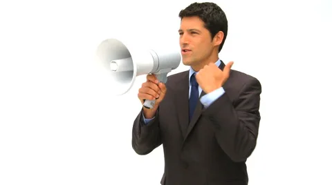 Businessman speaking through a megaphone Stock Footage 1098746