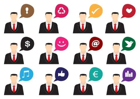 Businessman with Speech Bubble Vector Icon Set Stock Illustration