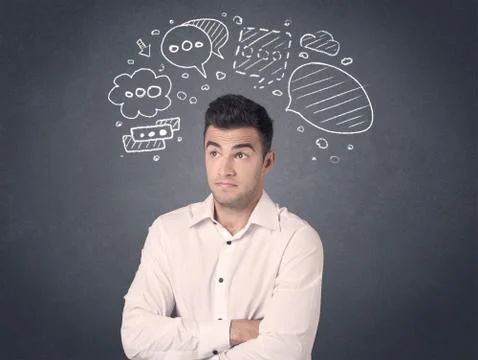Businessman with speech bubbles Foto stock