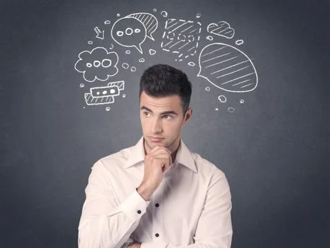 Businessman with speech bubbles Foto stock