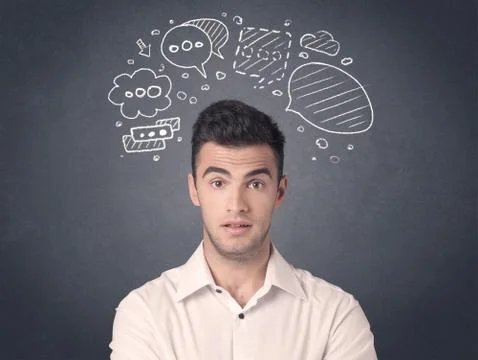 Businessman with speech bubbles Foto stock
