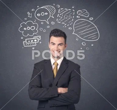 Businessman with speech bubbles Stock Photos